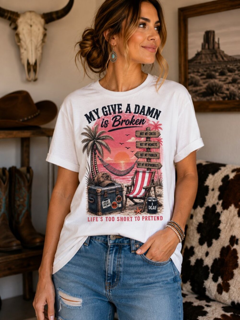 Graphic T Shirt My Life Too Short Beach Trendy Short Sleeve Tee Womens Top White